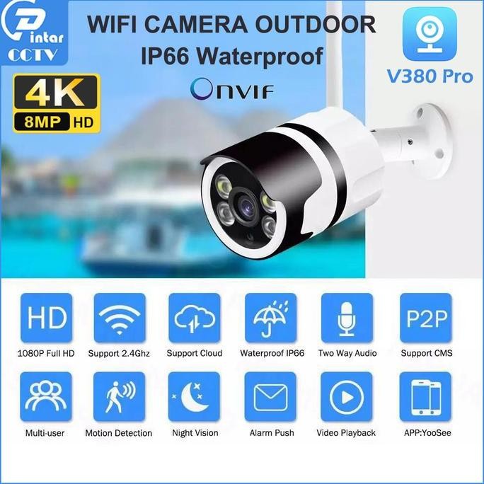 Tersedia CCTV IP Camera Outdoor Waterproof Kamera v380 pro FULL HD 8MP support onvif Motion Detectio