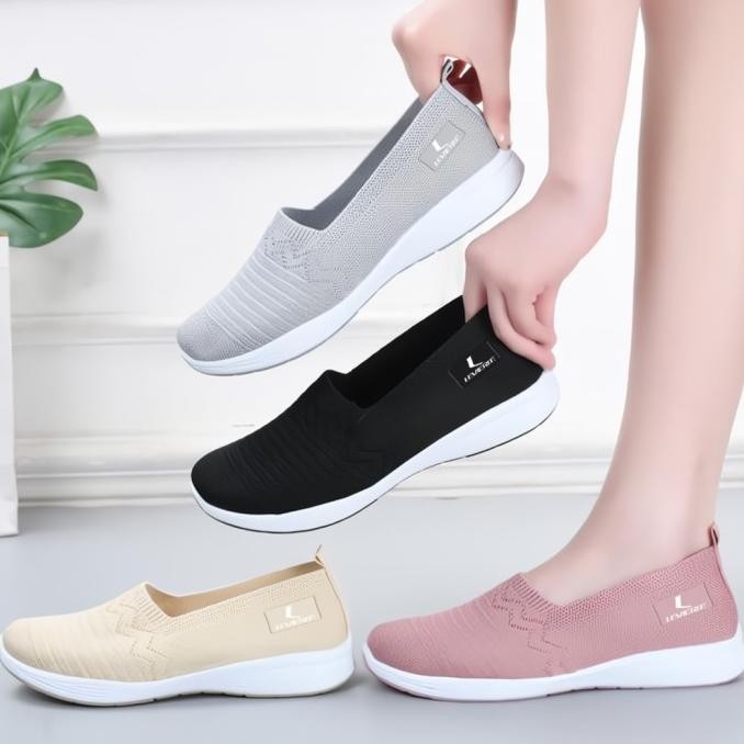 Tersedia GROSIRTAS LV0343 Sepatu Slip On Wanita Import Sepatu Rajut Wanita