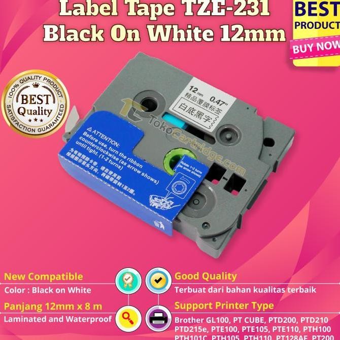 

Label Tape Casette Black On White 12Mm Tze-231 Tze 231 Laminated, Prin New Stok
