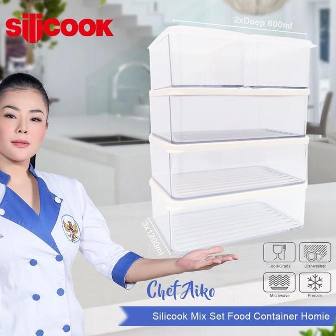 Silicook Mix Set Food Container Homie (3X1200Ml + 2Xdeep 600Ml)