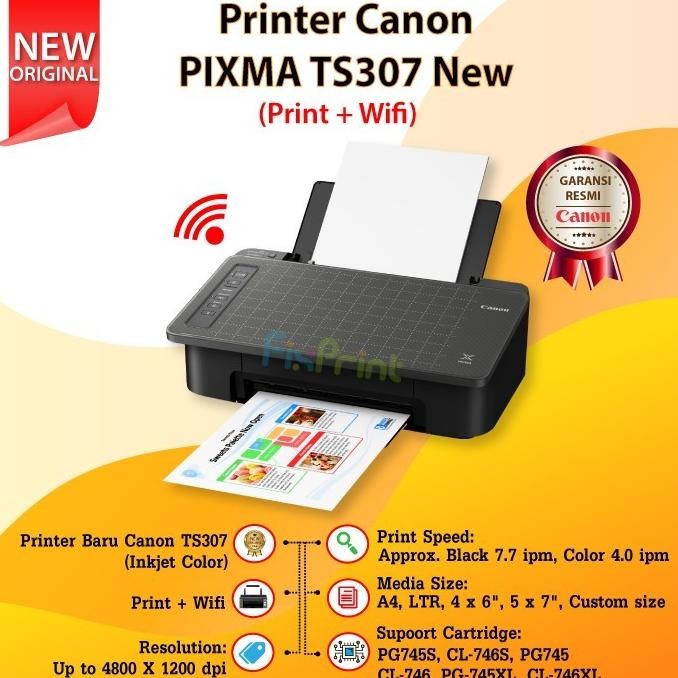 Printer Canon Ts307 Ts-307 Wifi, Photo Printer (Tanpa Tepi) New Stok