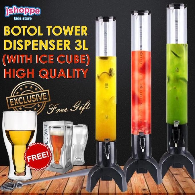 TERBARU - 3L Ice Cube Beer Tower Dispenser / Botol Tower / Bir Tower