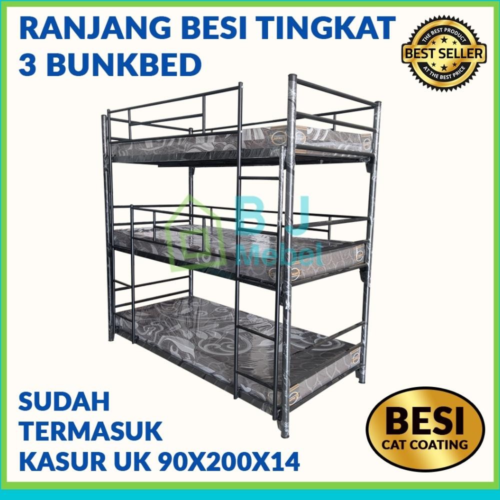 tempat tidur tingkat  3 susun ranjang susun besi bunk bed ranjang besi