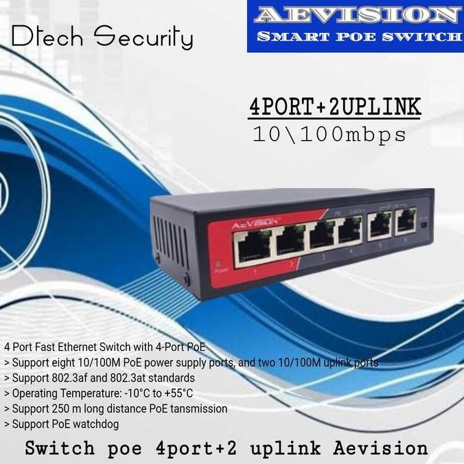 BEBAS ONGKIR - SWITCH POE 4 PORT +2 UPLINK AEVISION POE 4+2 UPLINK 10/100 SMART POE