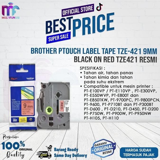 

Brother Ptouch Label Tape Tze-421 9Mm Black On Red Tze421 Resmi New Stok