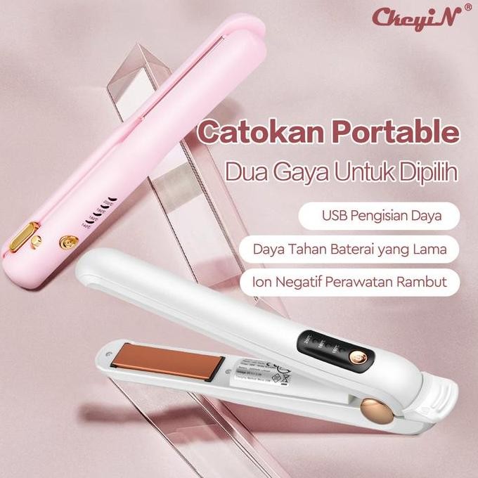 CkeyiN USB Charging 2 in 1 catok portable / Pengeriting Rambut Kering Berkualitas