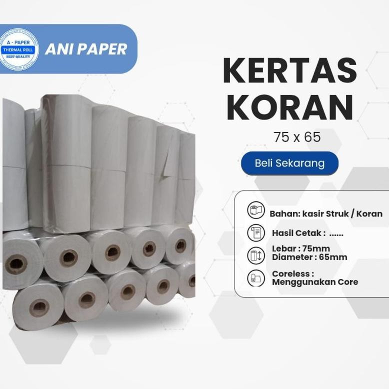 

Kertas struk kasir koran 75x65mm 1ply paket isi 10roll AST