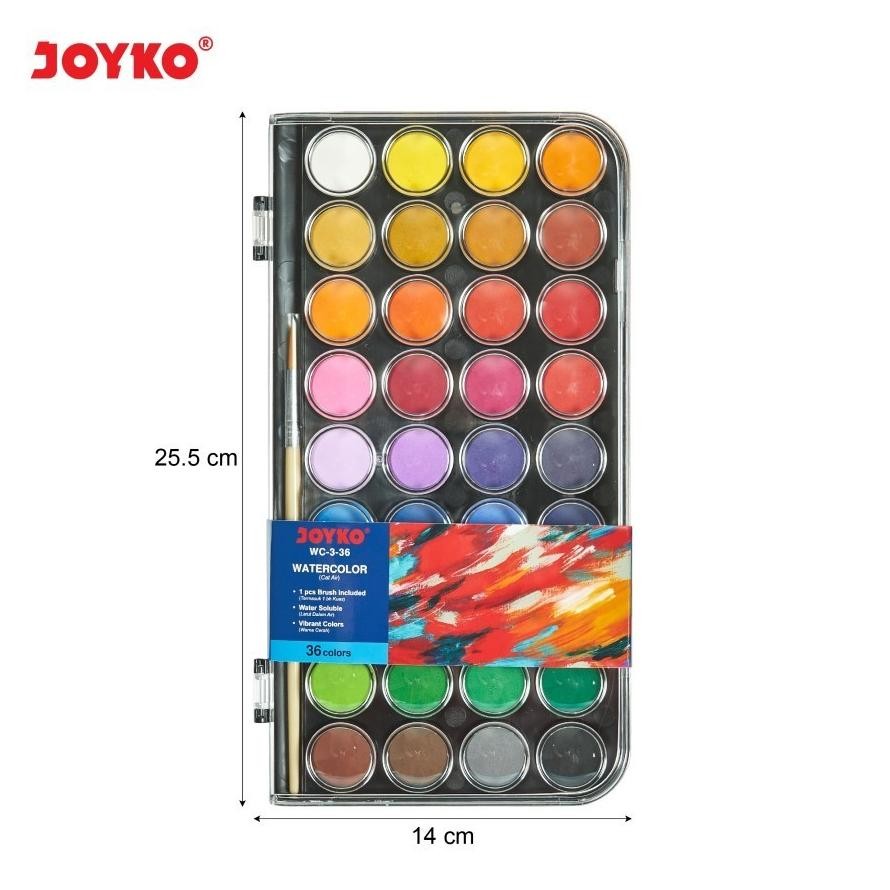 

JOYKO Watercolor Cake / Cat Air Padat WC-3-36 Bonus Kuas Melukis Set 36 Warna AST