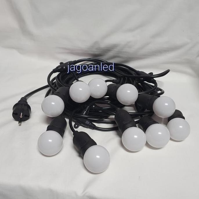 Paket Fitting Gantung Lampu Cafe Outdoor 10m 10 Fitting + Bohlam LED