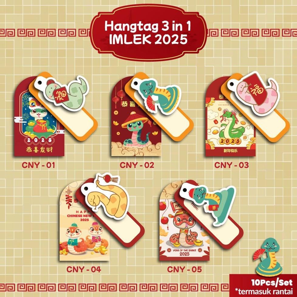 

[10 pcs + Rantai] Hang Tag 3 in 1 Imlek Chinese New Year CNY 2025 Tahun Shio Ular Premium AST