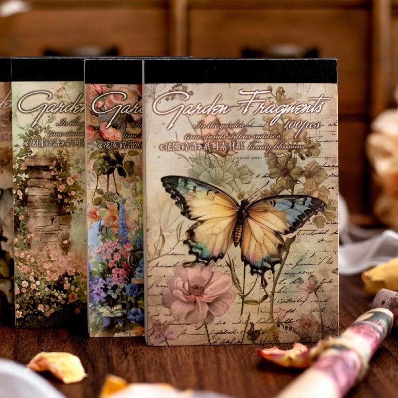 

100 Lembar Kertas Hias Seri Bisikan Taman Untuk Dekorasi Scrapbook Bullet Journal Diary Jurnal Retro Vintage AST