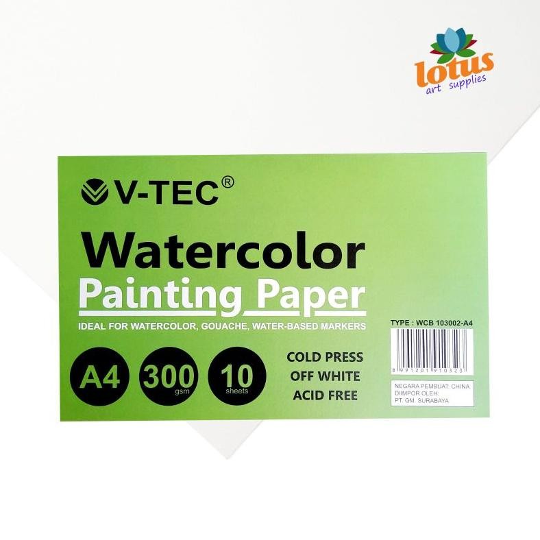 

V-TEC Watercolor Paper A4 300gsm 10 Sheets Cold Pressed Painting Paper Kertas Gambar AST
