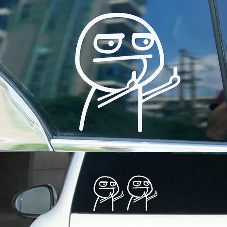 

Funny Middle Finger Troll Face Meme 5Pcs Stickers For Bumper Art Kid Decorations Cartoon Wall Anime Cute Car Home Luggage