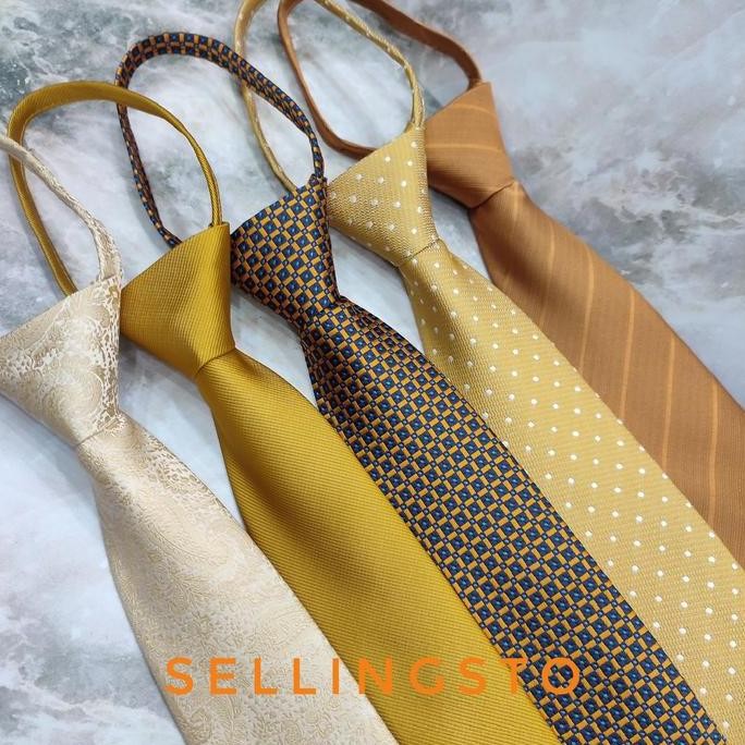 Dasi instan pria gold dasi pria zipper coklat gold dasi anti ribet