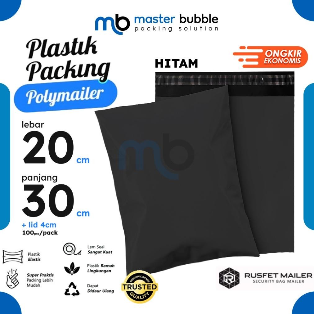 

Polymailer Amplop Hitam 20cm X 30cm Polos Solid Color Plastik Packing Online shop Harga Per-Pack AST
