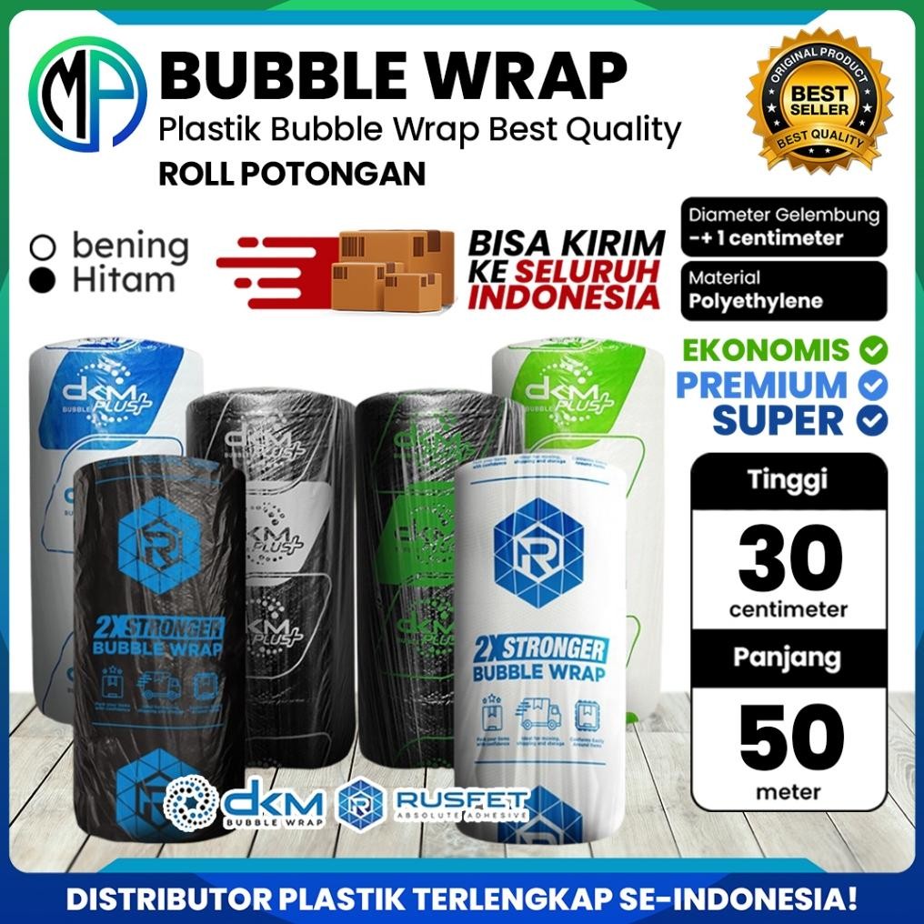 

Plastik Packing Gelembung Bubble Wrap DKM Roll 30cm x 50meter Putih Bening / Hitam Premium Murah AST