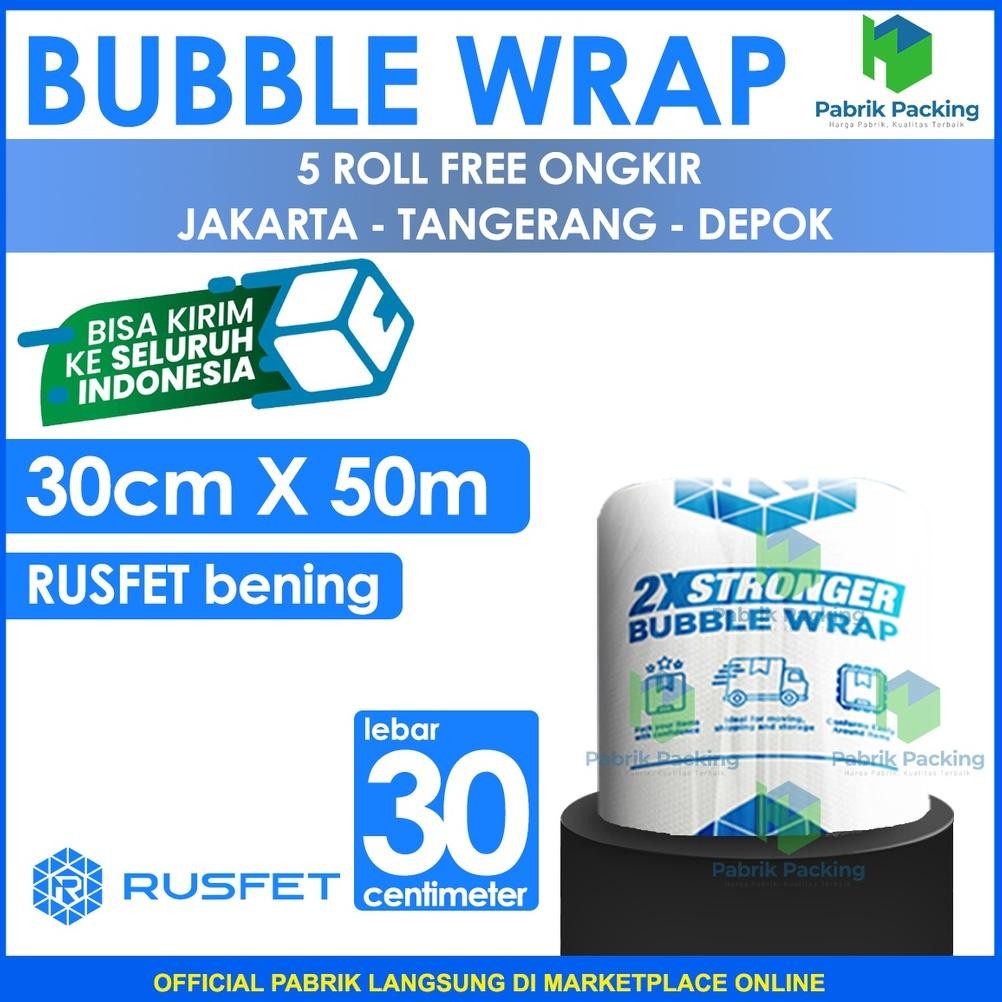 

Plastik Bubble Wrap 30cm x 50Meter RUSFET Bubblewrap Buble Packing Babel Wrap Tebal ROLL AST