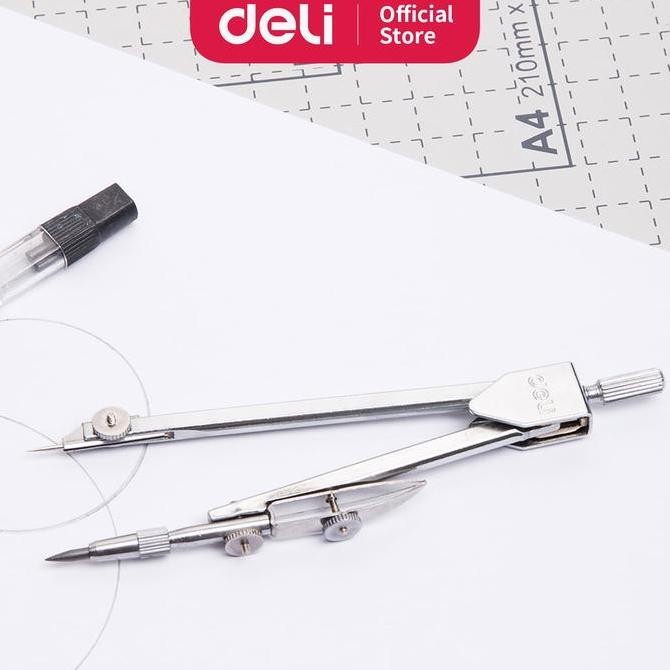 

Deli E8601 Jangka-Metal 2Pcs Assembled Compass W/Pencil-Silver Co