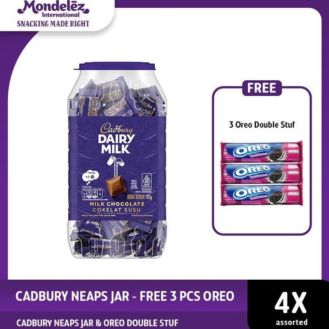 

Cadbury Dairy Milk Cokelat Neaps Jar - Free 3 Pcs Oreo Double Stuf