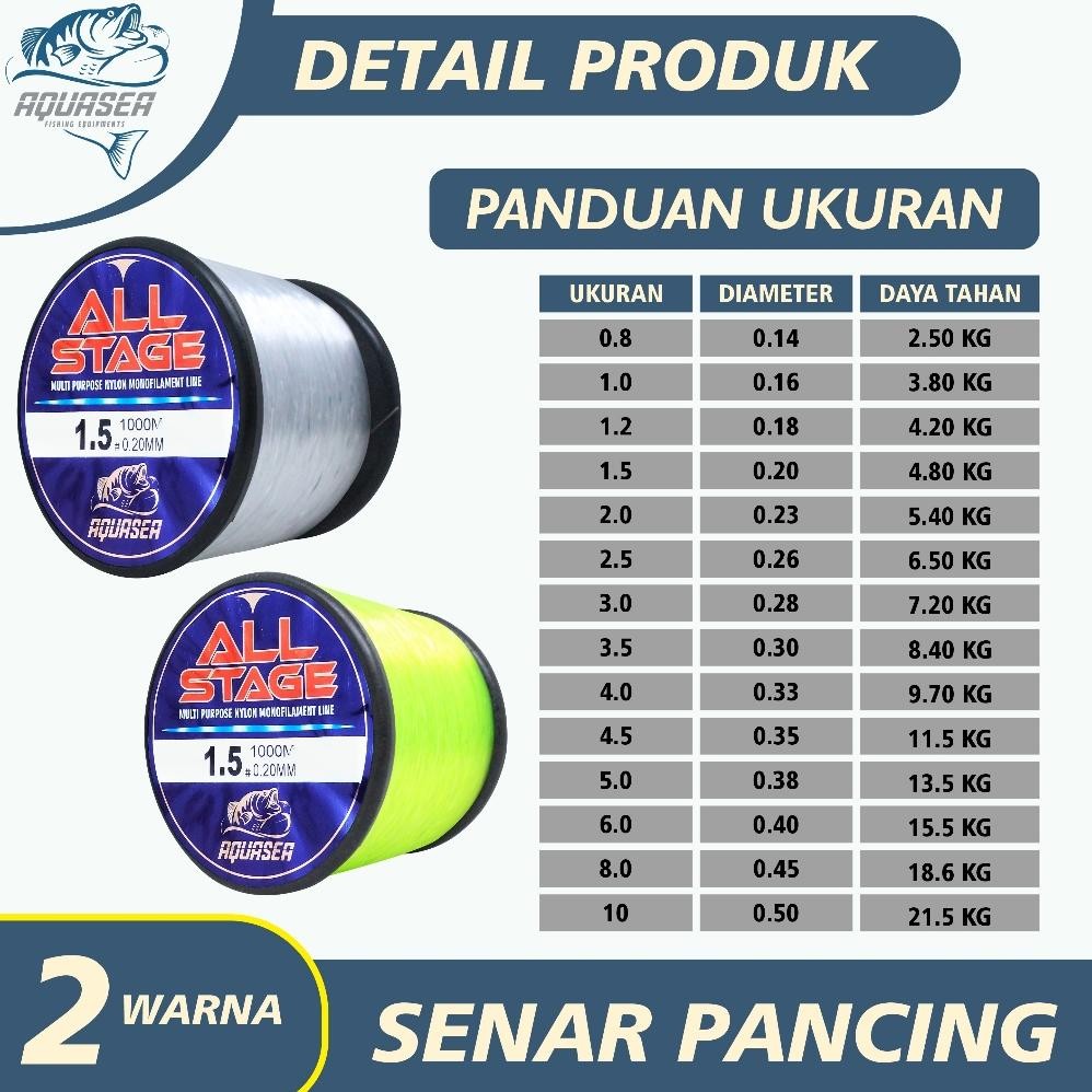 AQUASEA Tali Pancing 1000m Warna Putih Dan Hijau Nilon Fishing Line Senar Pancing All Stage