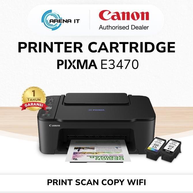 Printer Inkjet Canon Pixma E3470  - Print Scan Copy Wifi - Printer Cartridge Multifungsi - Printer R