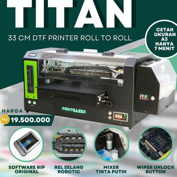 Printgazer Titan Printer Dtf A3+ Mesin Sablon Kaos A3 Film Powder New Stok