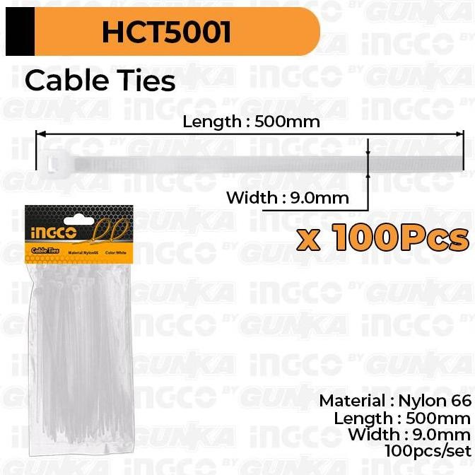 

100-Pcs Cable Ties (50Cm Putih) Ingco Hct5001 Tali Kabel Tis Tie Nylon Co