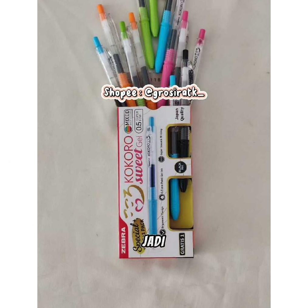 

Zebra Pulpen Kokoro Sweet 13 Pcs / Kokoro Sweet 1 Lusin (tinta hitam 0.5) Free 1 Pcs