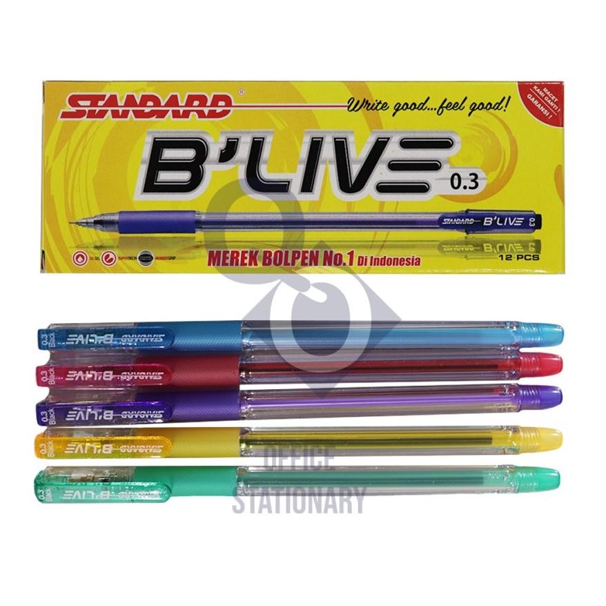 

Bolpen B Live / Ballpoint / Pulpen Standard Pen B'live 0.3mm Isi (12 pcs) Blive