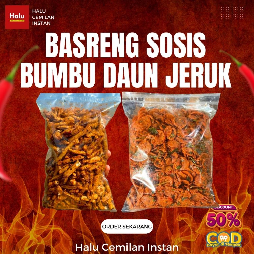 

1KG Basreng Sosis (Basreng 500GR & Sosis 500GR) Bumbu Pedas Daun Jeruk
