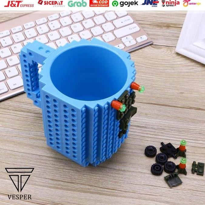 gelas mug lego build-on brick black / mainan lego / gelas brick lego
