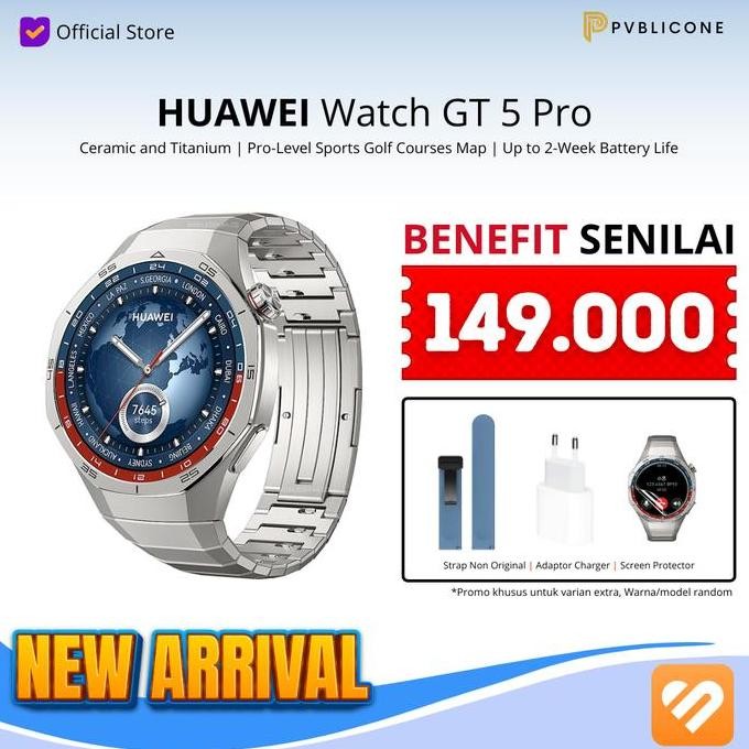 

HUAWEI Watch GT 5 Pro 46mm Ceramic and Titanium | Pro-Level Sports Golf Courses Map | Up to 2-Week Battery Life Garansi Resmi