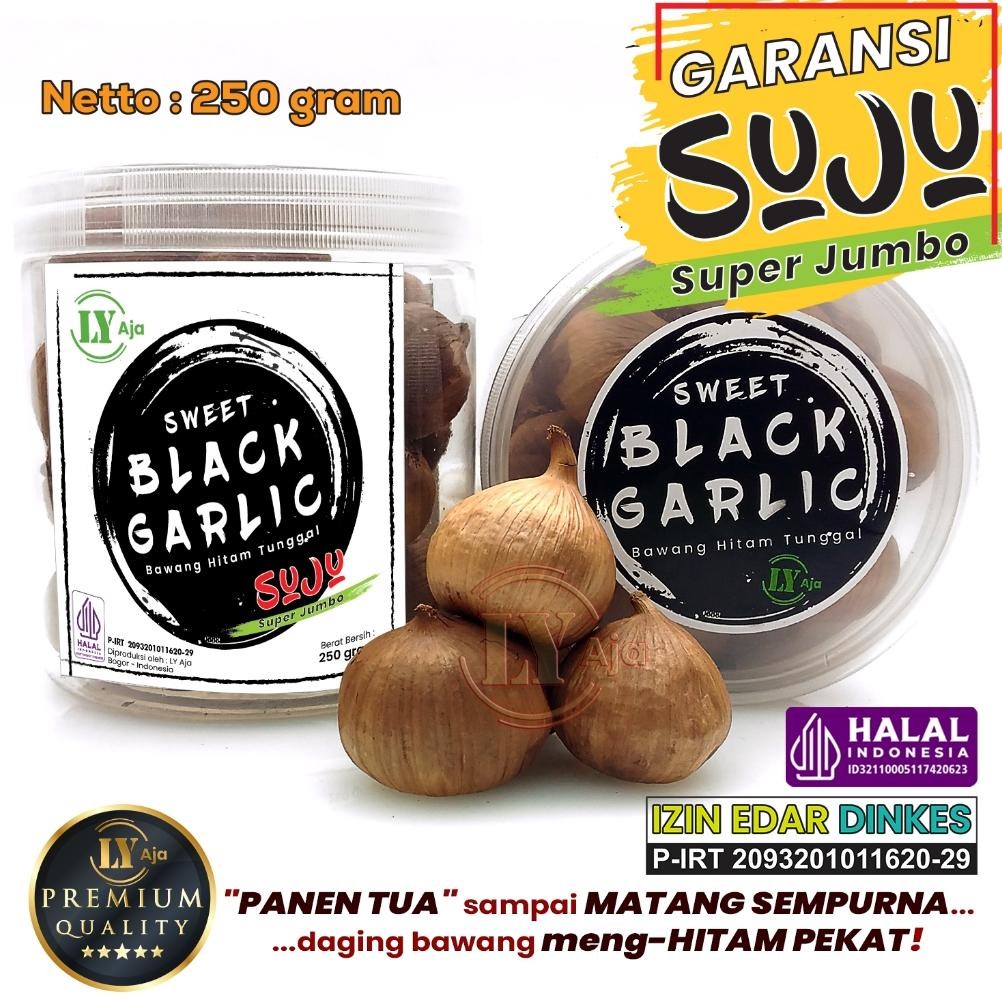 

SUPER JUMBO PREMIUM Bawang Hitam Tunggal Lanang 250 Gram LY Aja Sweet Black Garlic 250 Gr