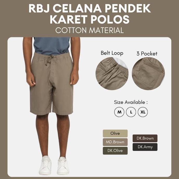 RBJ Celana Pendek Karet Polos Cotton Pria