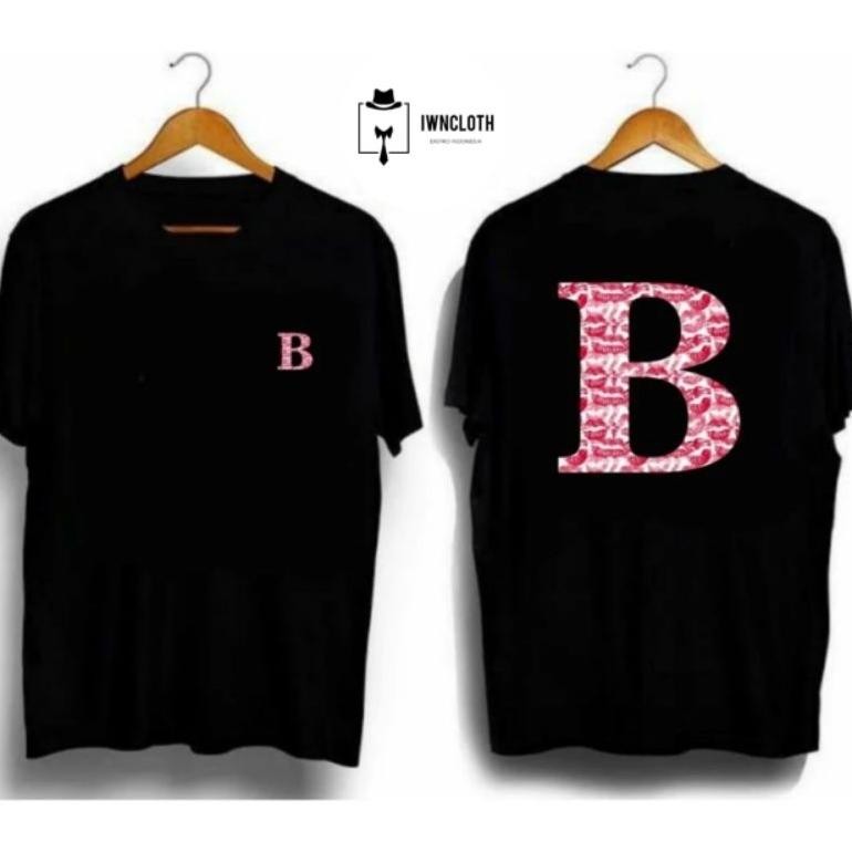 Promo Kaos Inisial Nama Huruf B Kiss Sablon Dtf T-Shirt Kaos Distro Pria Wanita