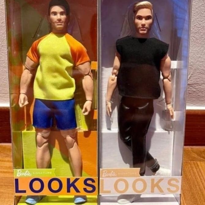 Barbie Signature Looks Ken Tate Blonde Yellow +Barbie Ken Blonde Black