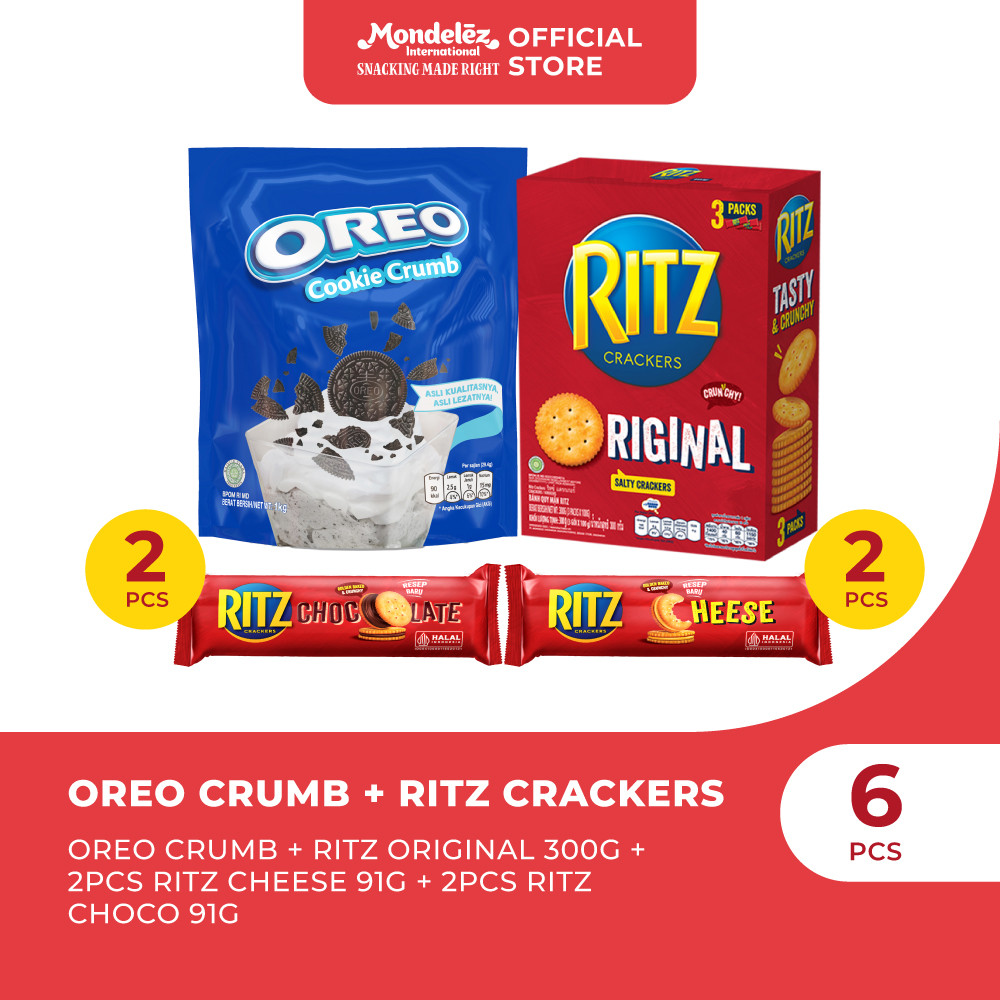 

Bundle Oreo Crumb 1kg (1Pcs) + Ritz Crackers Keju 91gr (2Pcs) & Cokelat 91gr (2Pcs) + Ritz Biskuit Original 300g (1Pcs) | Paket Hemat Cemilan Snack Anak & Keluarga Cokelat Biskuit Crackers Keju