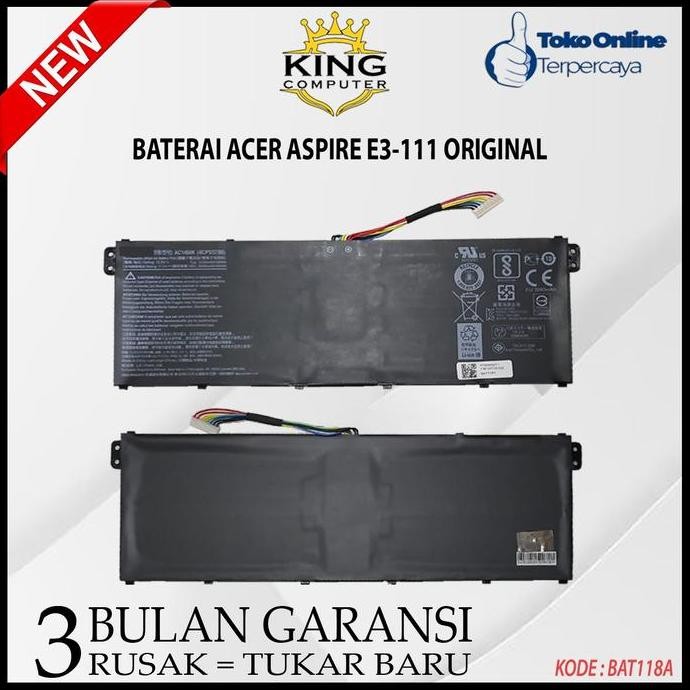 Original Baterai Laptop Acer Ac14B13J Aspire Es1-131 Es1-111 New Stok