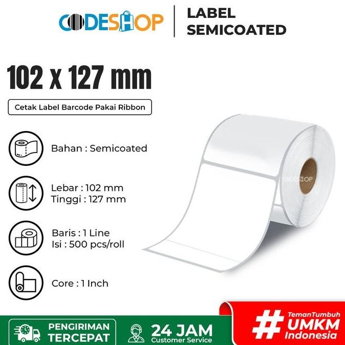 

BRG BARU NEW LABEL STICKER SEMICOATED UKURAN 4x5 inch 102x127mm ( isi 500 pcs )