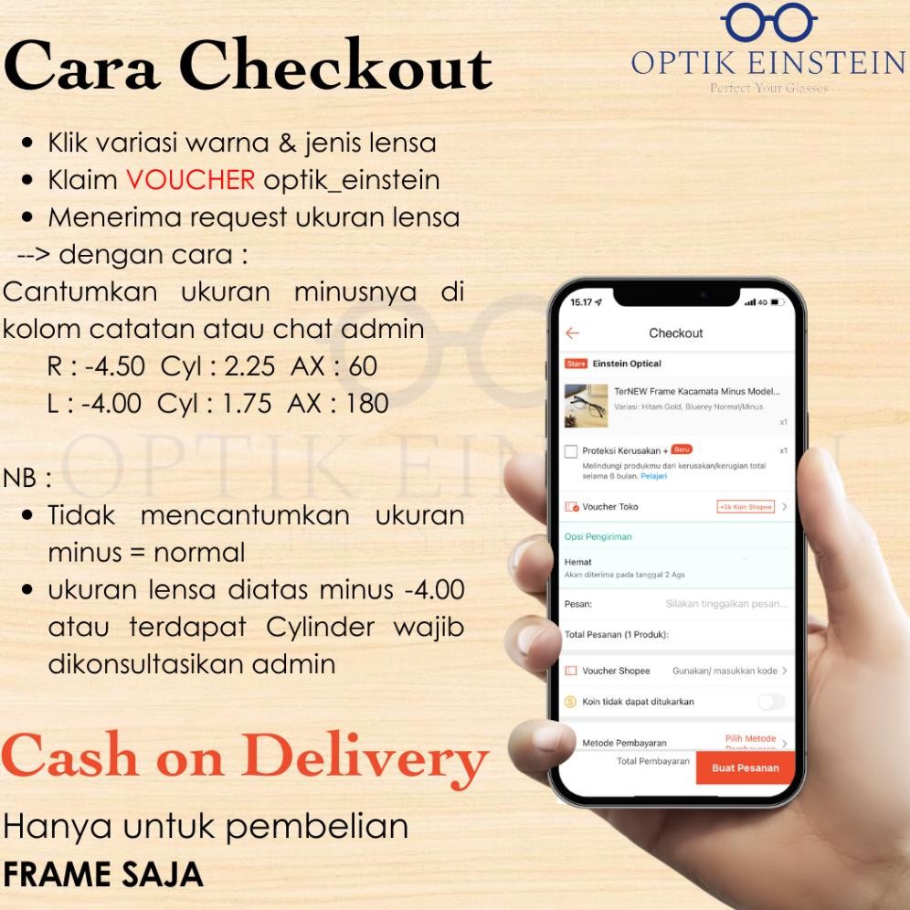 Promo Einstein Optical - #85 Casey | Kacamata Minus Model Bulat Bahan Besi Gagang Telinga Dilapisi D