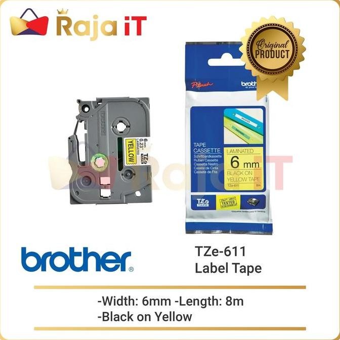 

TERMURAH BROTHER Label Tape TZE 611 6mm Black On Yellow