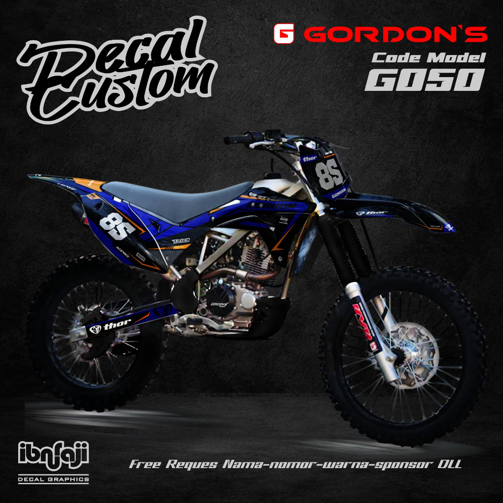 Decal Gordon Klx Hitam Oren Biru Full Body Desain Custom G050
