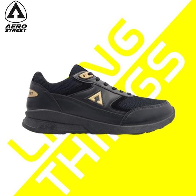 Aerostreet Osaka Hitam Hitam Emas - Sepatu Sneakers Casual Pria Wanita