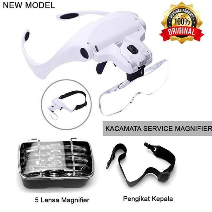

NEW Kacamata Service Jam / Hp Pembesar 5x Magnifier dengan 2 Lampu LED