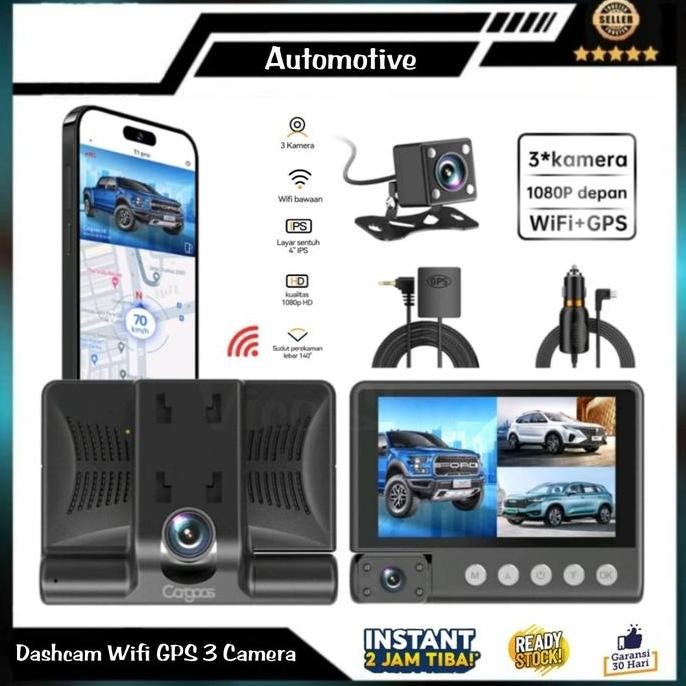 TERBARU - Dashcam CCTV DVR Mobil 3 Camera Wifi GPS Layar IPS Full HD Kontrol HP