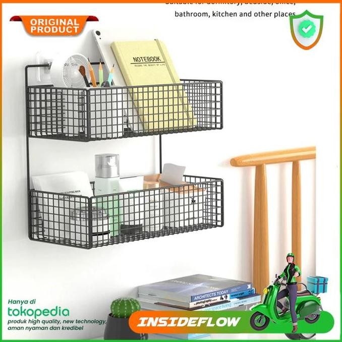 Rak Dinding Gantung Buku Make up Alat Tulis Kamar Organizer 2 Layers