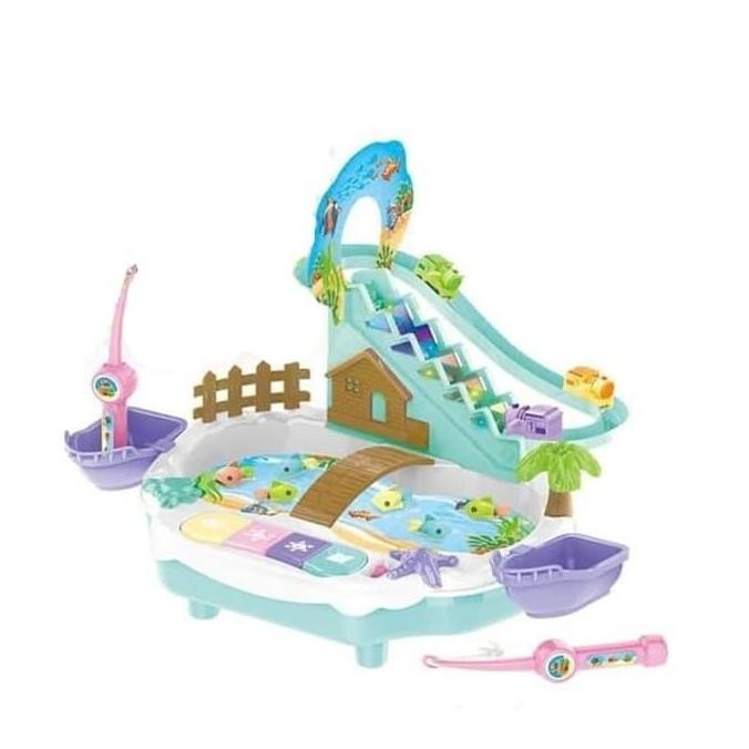 Tersedia HAPPY FISHING 9939/41 Mainan Anak Fishing Game 2in1 Pancing Ikan & Track Seluncuran Buah La
