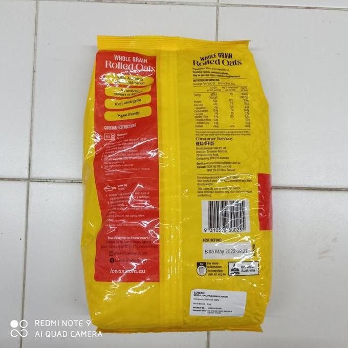 

Premium Lowan Roll Oats / Gandum / Wholegrain Rolled Oats 1 Kg Best Seller