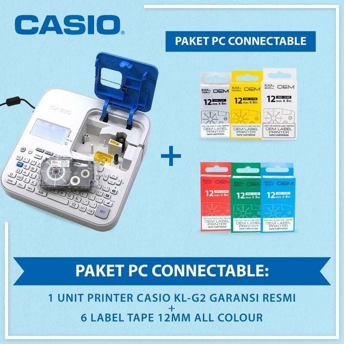 PAKET PRINTER LABEL PC CONNECTABLE CASIO KL G2 DAN LABEL 12MM