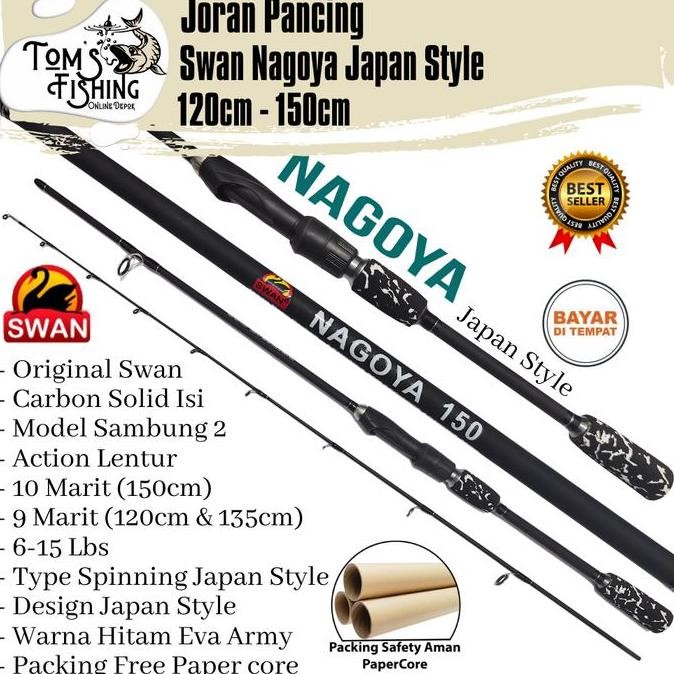 Tersedia Joran Pancing Swan Nagoya JS 120cm - 150cm / 6-15lbs (10 Marit) Carbon Solid Lentur - Toms 